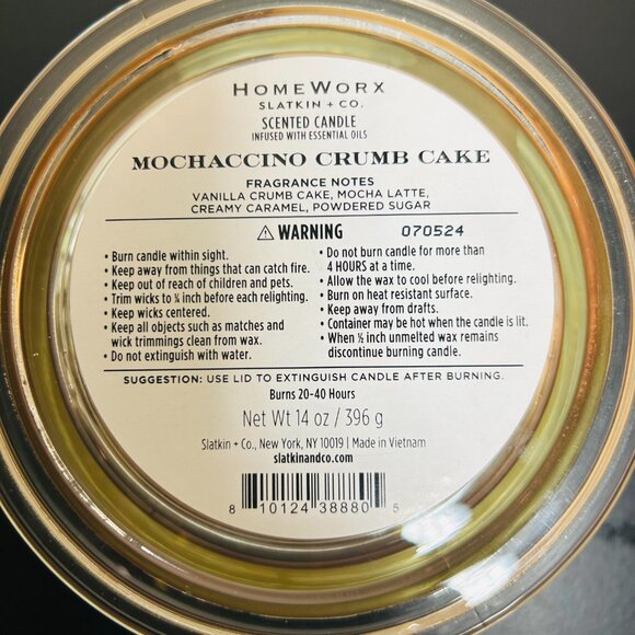 HomeWorx by Slatkin Mochaccino Crumb Cake 3-Wick 14 oz Candle NEW - Picture 3 of 3